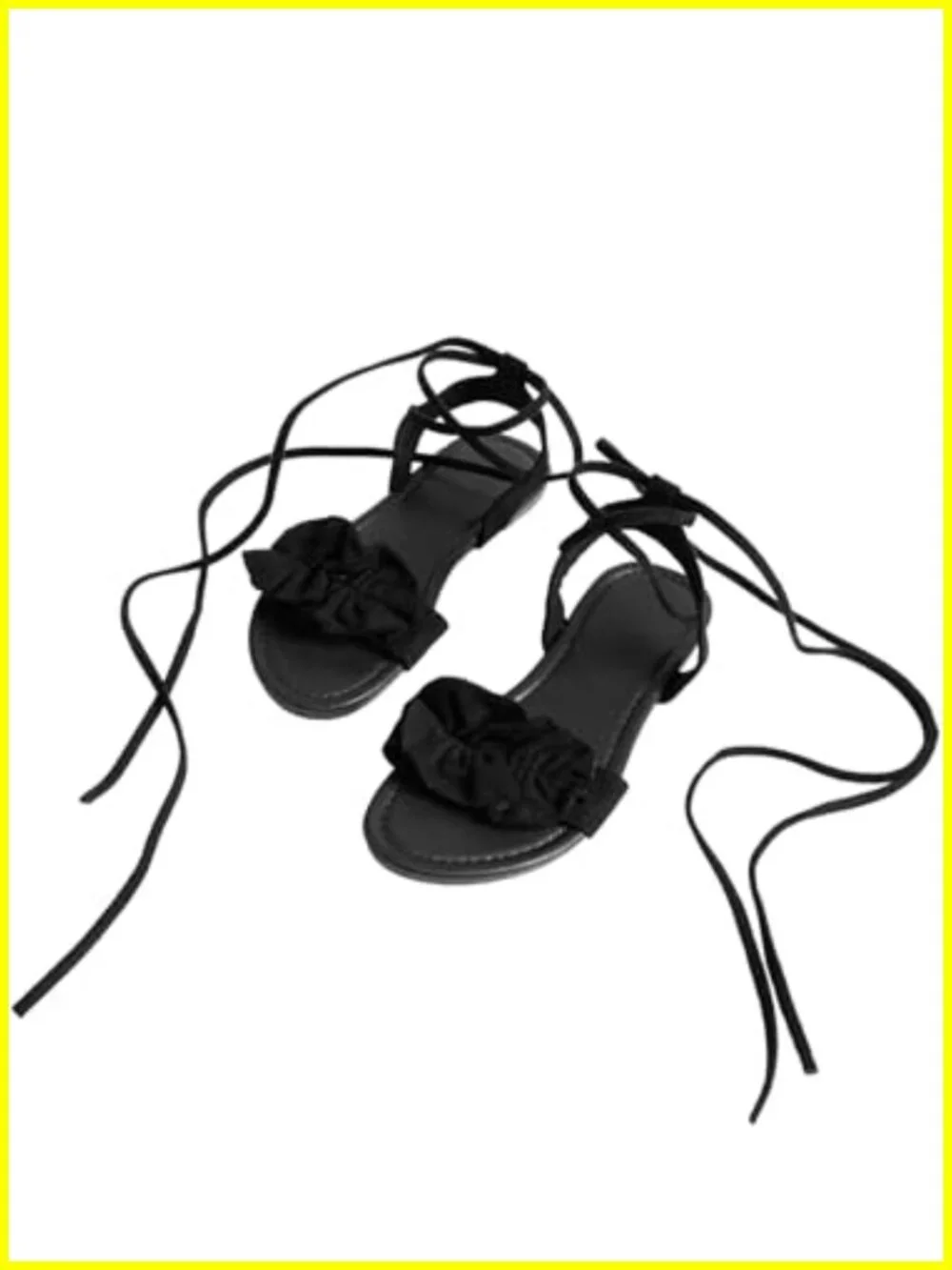 Lace Up Flat Sandals Strappy Tie Up Dressy Slides PU Leather